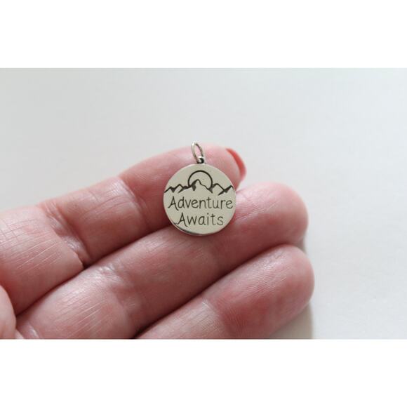 Sterling Silver Message Pendant - Adventure Awaits Charm, Adventure Awaits Charm - Picture 3 of 5